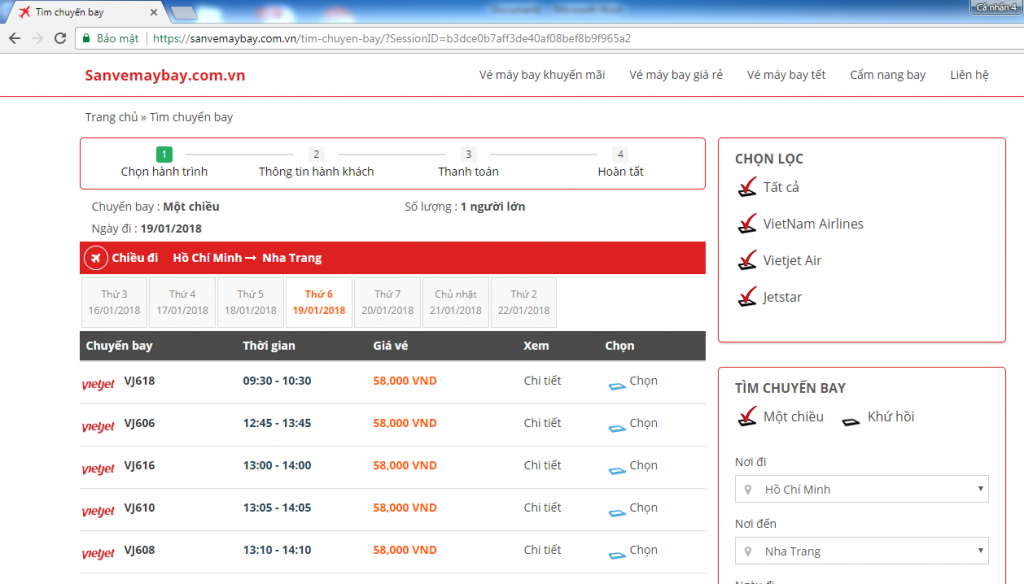 Tìm chuyến bay Vietjet, Pacific Airlines, Vietnam Airlines giá rẻ